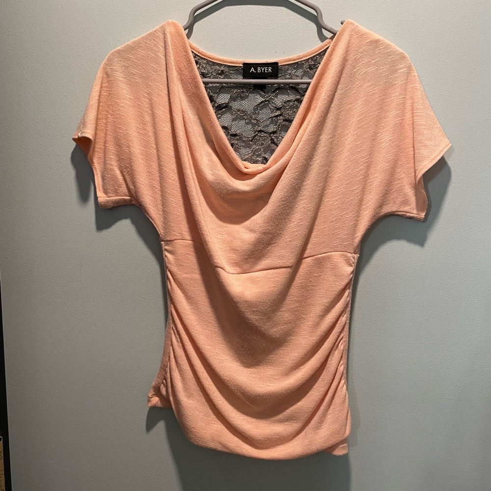 A. Byer pink lace back blouse- size S